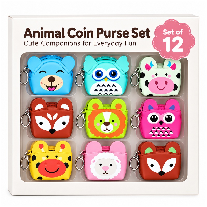 (image for) 7091 Cute Animals Printed Coin Purse with Straigh Zip Set Of 12